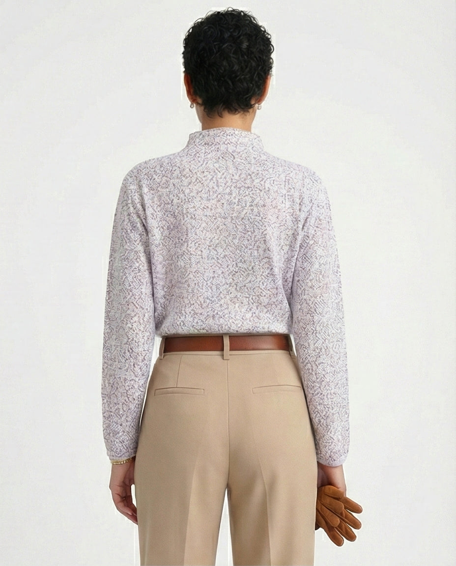 Lavender Marled High-Neck Textured Knit Pullover - O199090