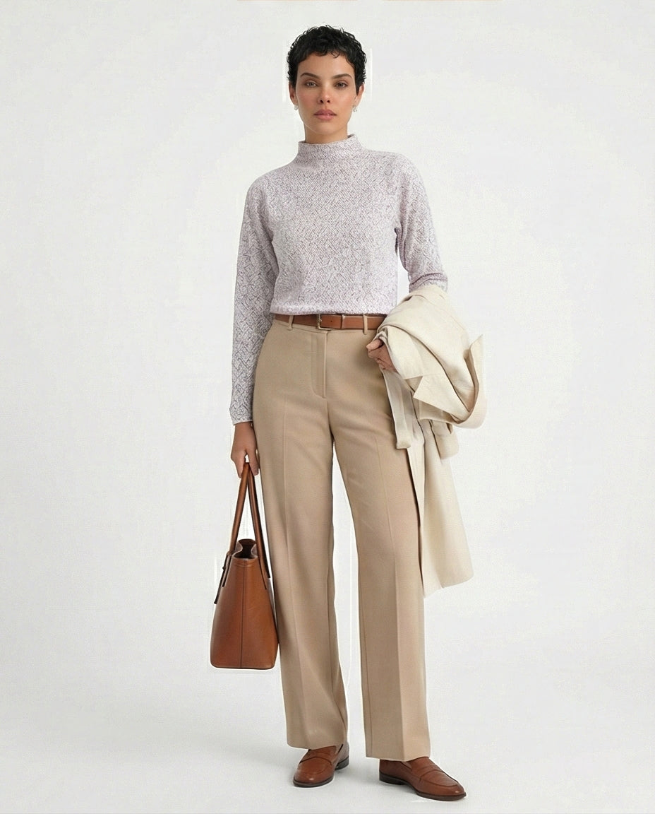 Lavender Marled High-Neck Textured Knit Pullover - O199090