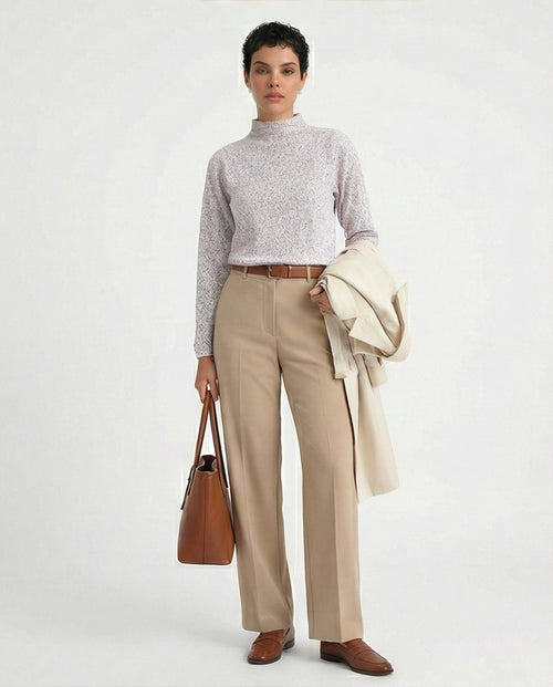 Lavender Marled High-Neck Textured Knit Pullover - O199090