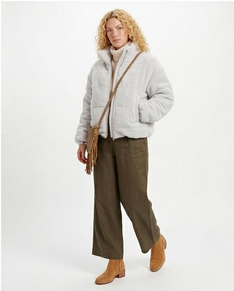 Ravin Women's Quilted Sherpa Puffer Jacket – Light Grey - O199093