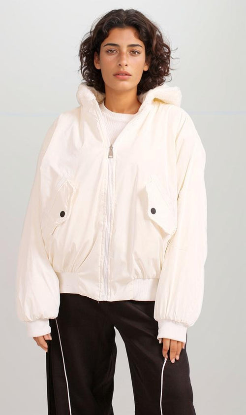 O199096 - Water Proof Bomber Jacket - White
