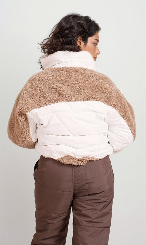 O199098 - Water Proof Sherpa Jacket - White & Brown
