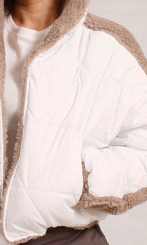 O199098 - Water Proof Sherpa Jacket - White & Brown
