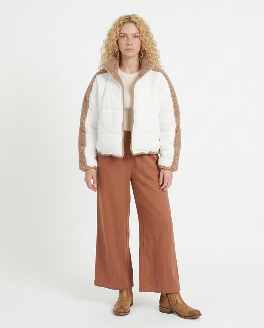 Ravin | Contrast Mixed-Media Quilted Puffer Jacket - O199098 - 