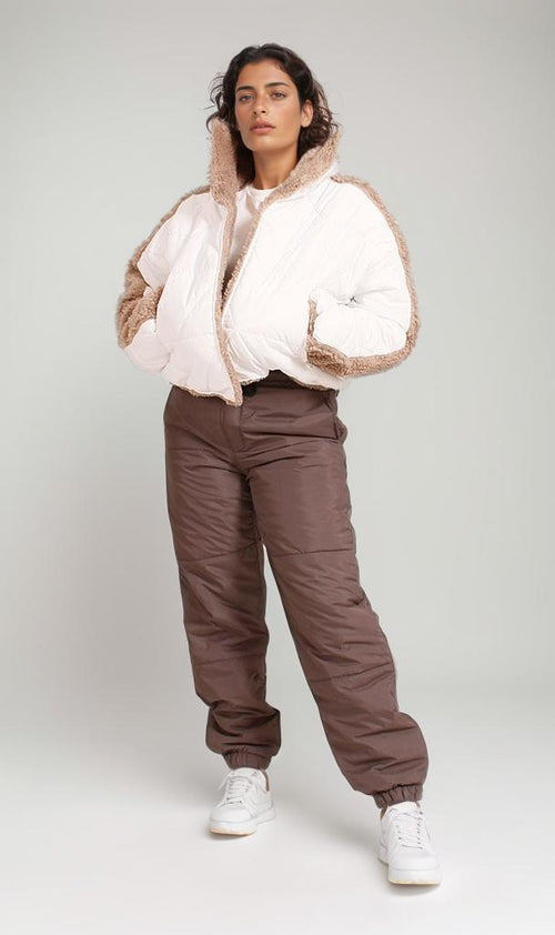 O199098 - Water Proof Sherpa Jacket - White & Brown