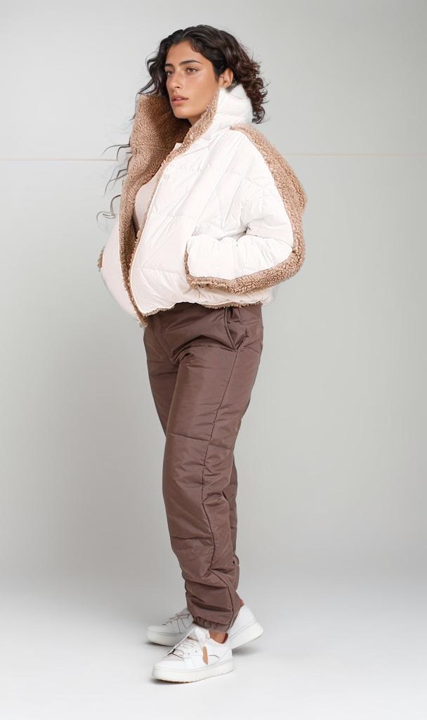 O199098 - Water Proof Sherpa Jacket - White & Brown
