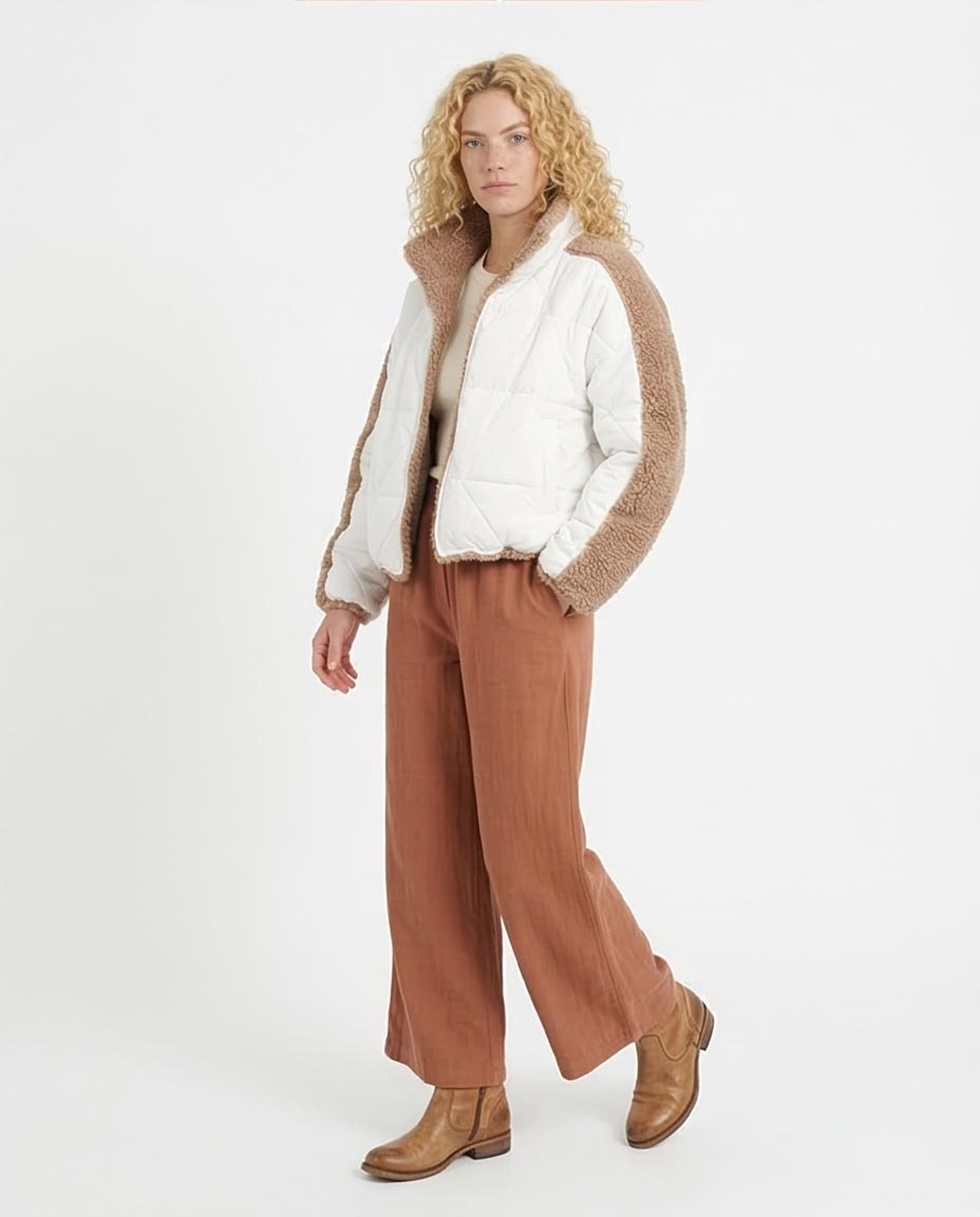 Ravin | Contrast Mixed-Media Quilted Puffer Jacket - O199098 - 