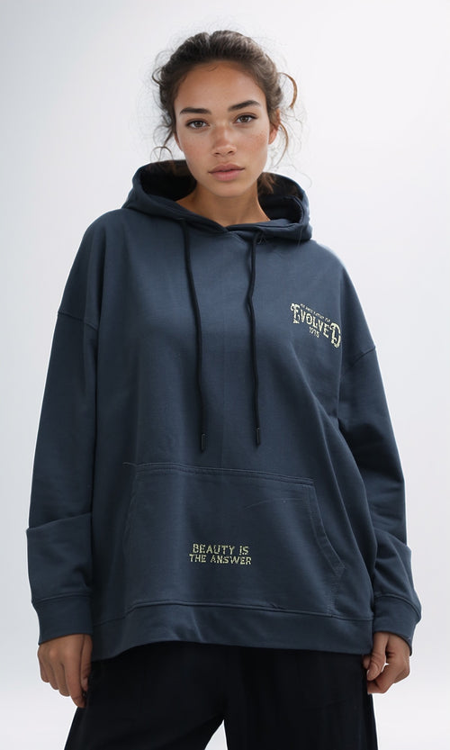 O199100 - Printed Slip On Dark Grey Casual Hoodie