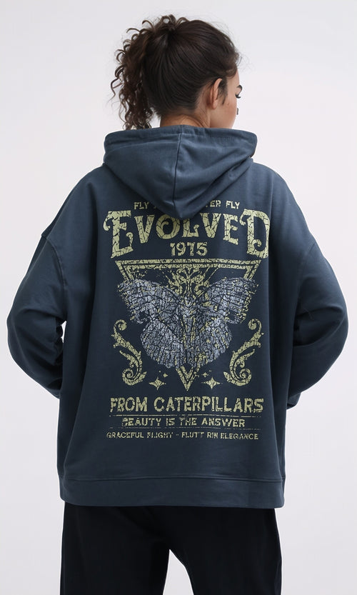 O199100 - Printed Slip On Dark Grey Casual Hoodie