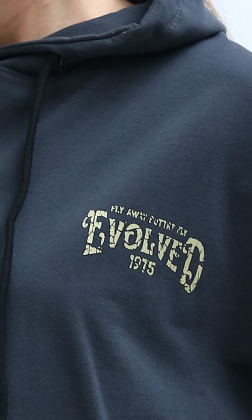 O199100 - Printed Slip On Dark Grey Casual Hoodie