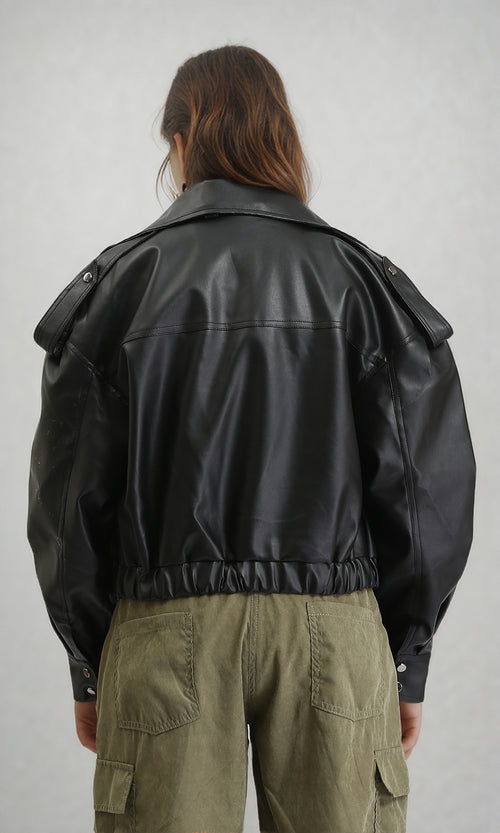 O199139 - Long Sleeves Zipped Bomber Jacket - Black