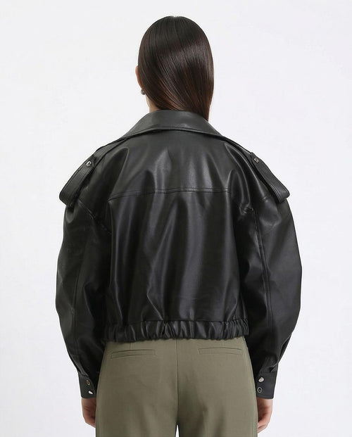 Ravin Oversized Cropped Faux-Leather Bomber Jacket - Black - O199139