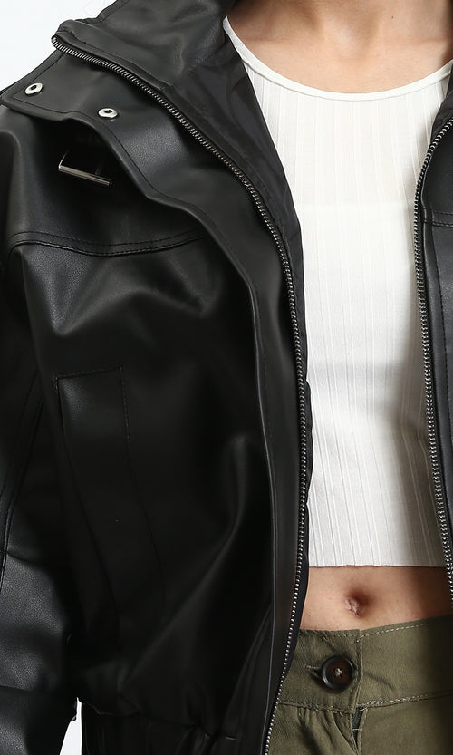 O199139 - Long Sleeves Zipped Bomber Jacket - Black