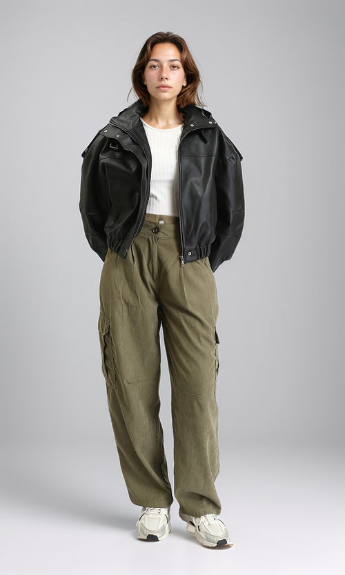 O199139 - Long Sleeves Zipped Bomber Jacket - Black