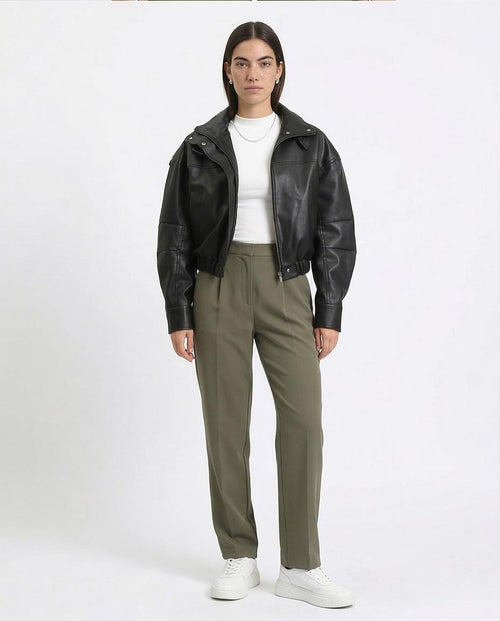 Ravin Oversized Cropped Faux-Leather Bomber Jacket - Black - O199139