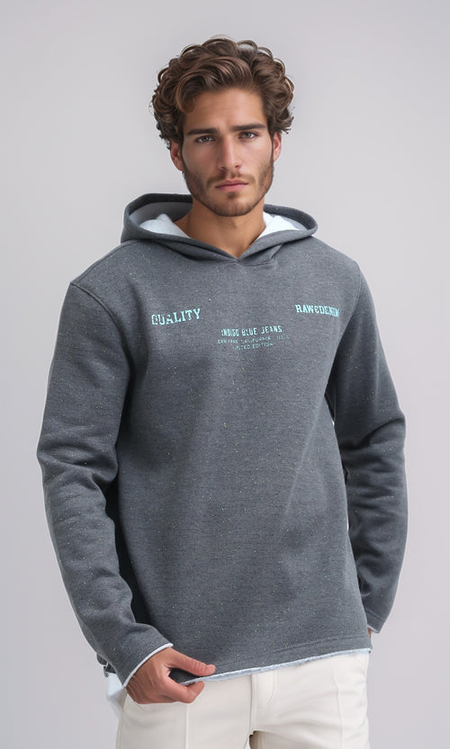 هودي عصري مطبوع رمادي غامق مع جزء سفلي مضلع