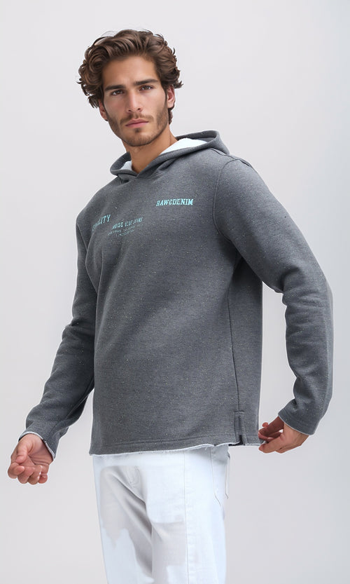 هودي عصري مطبوع رمادي غامق مع جزء سفلي مضلع