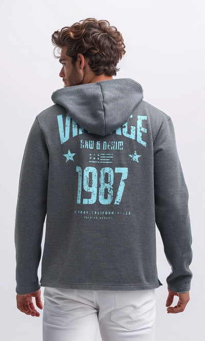 هودي عصري مطبوع رمادي غامق مع جزء سفلي مضلع