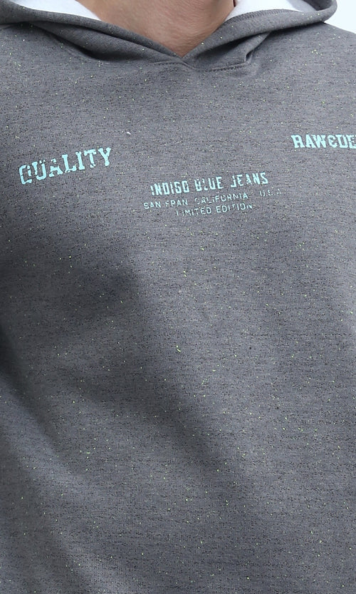 هودي عصري مطبوع رمادي غامق مع جزء سفلي مضلع