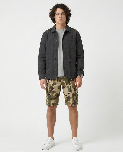 RAVIN Men’s Woodland Camouflage Regular Fit Summer Shorts – Olive & Dark Green Tactical - O199147  Streetwear