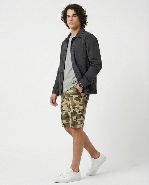 RAVIN Men’s Woodland Camouflage Regular Fit Summer Shorts – Olive & Dark Green Tactical - O199147  Streetwear