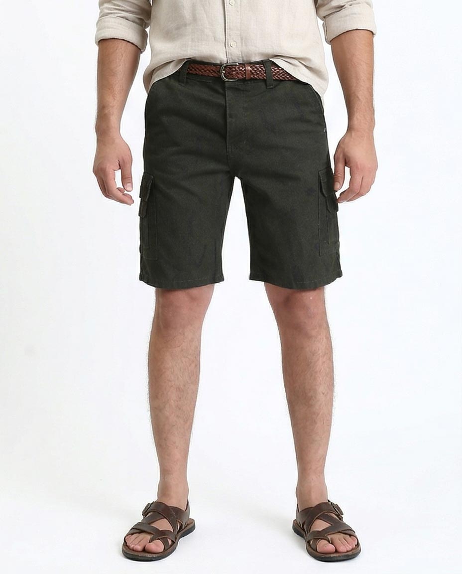Ravin Dark Olive Regular Fit Utility Cargo Shorts with Bellows Pockets - O199148