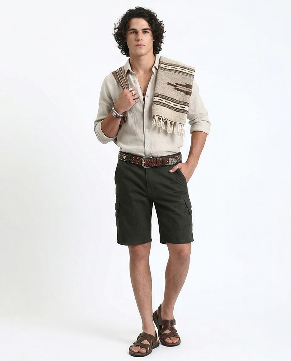 Ravin Dark Olive Regular Fit Utility Cargo Shorts with Bellows Pockets - O199148