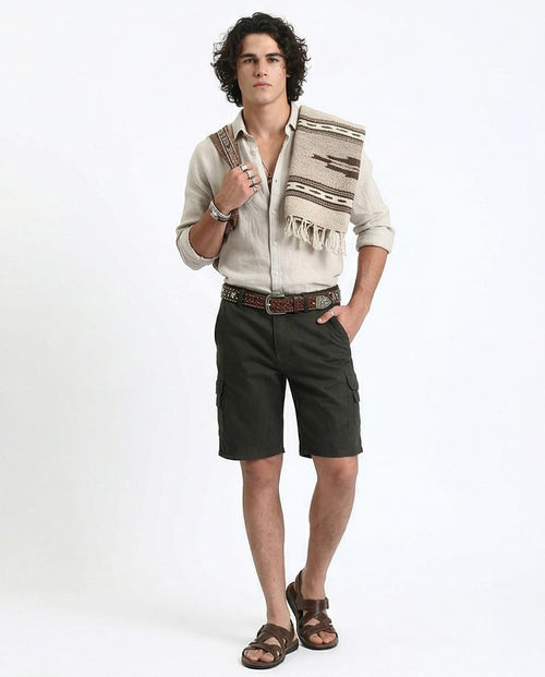 Ravin Dark Olive Regular Fit Utility Cargo Shorts with Bellows Pockets - O199148