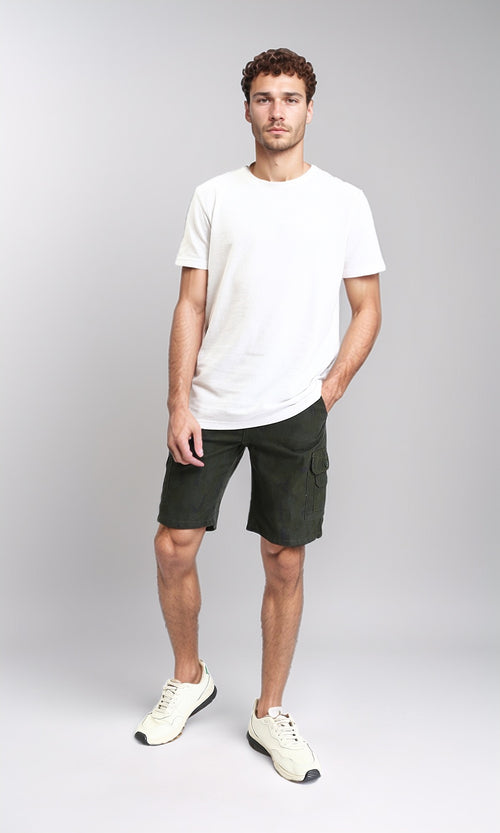 O199148 - Solid Regular Fit Summer Shorts - Dark Olive