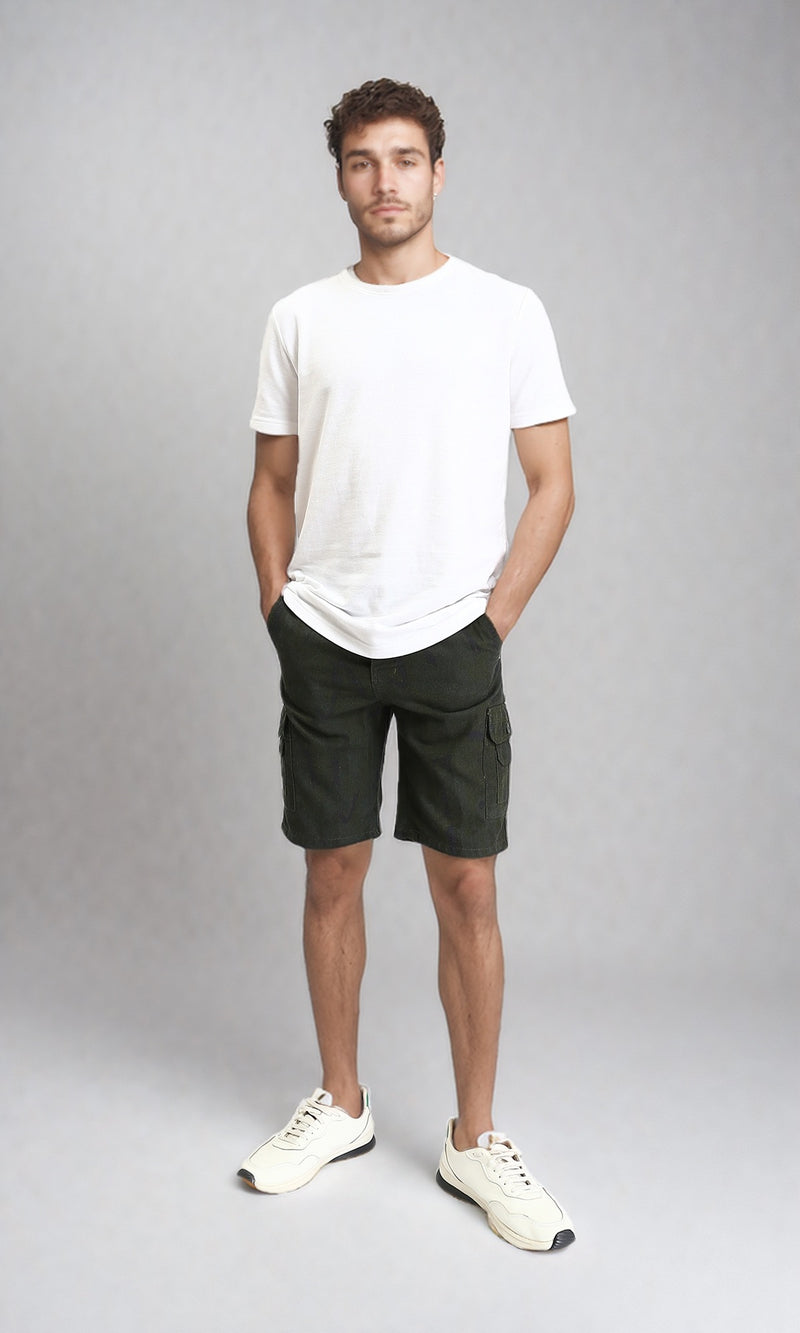 O199148 - Solid Regular Fit Summer Shorts - Dark Olive