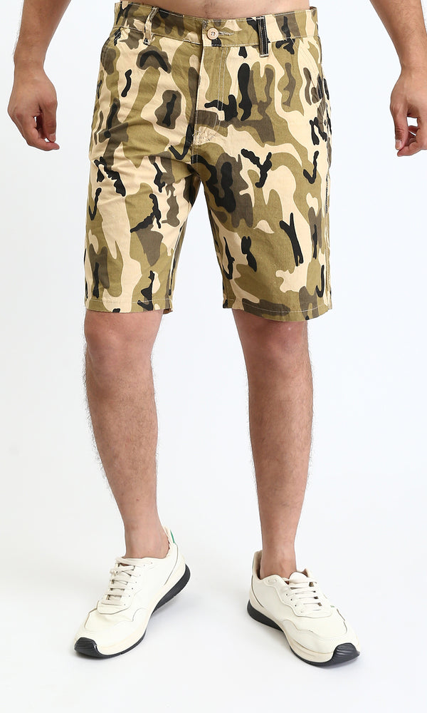 O199150 - Camouflage Regular Fit Summer Shorts - Olive & Beige