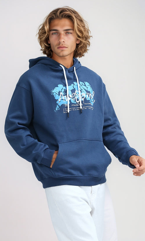 O199170 Long Sleeves Steel Blue Hoodie with Kangaroo Pocket