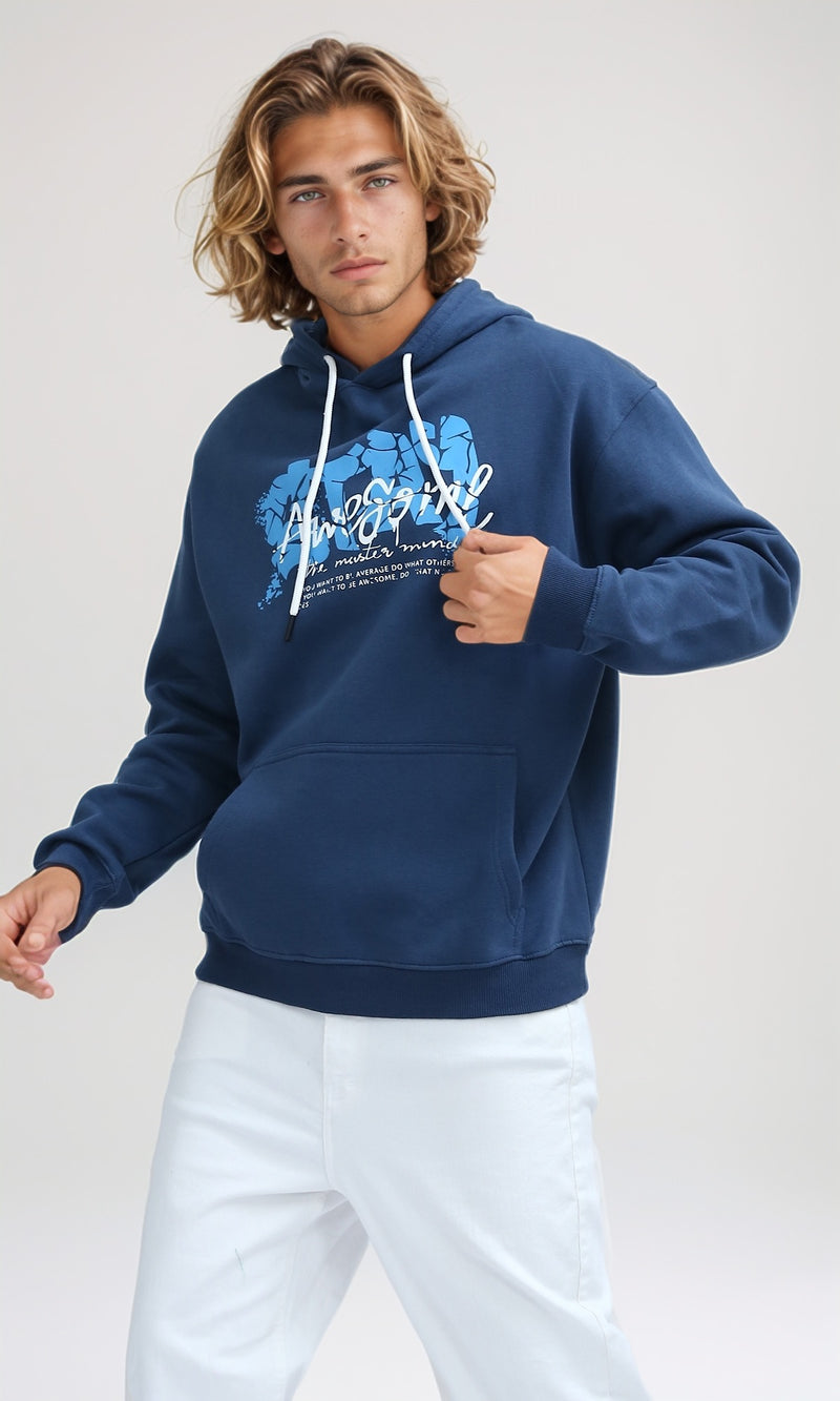 O199170 Long Sleeves Steel Blue Hoodie with Kangaroo Pocket