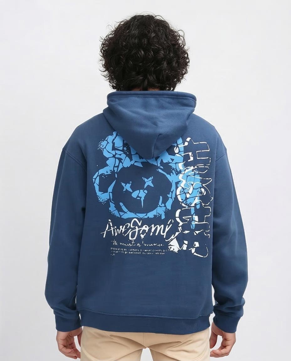 Ravin Men's Graphic Print Oversized Hoodie - Slate Blue "Awesome" Edition - O199170