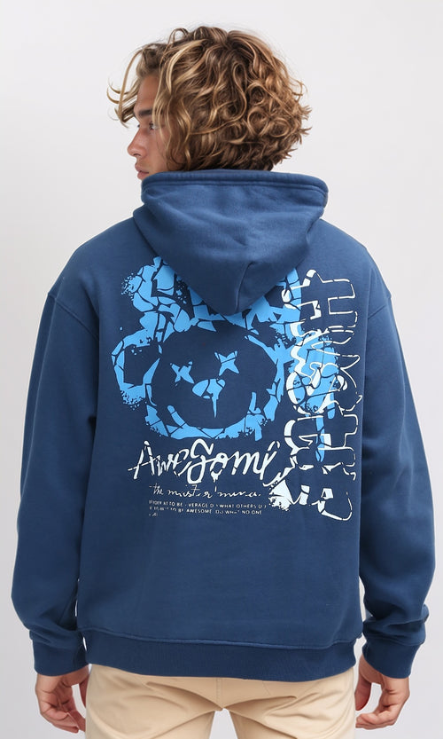 O199170 Long Sleeves Steel Blue Hoodie with Kangaroo Pocket
