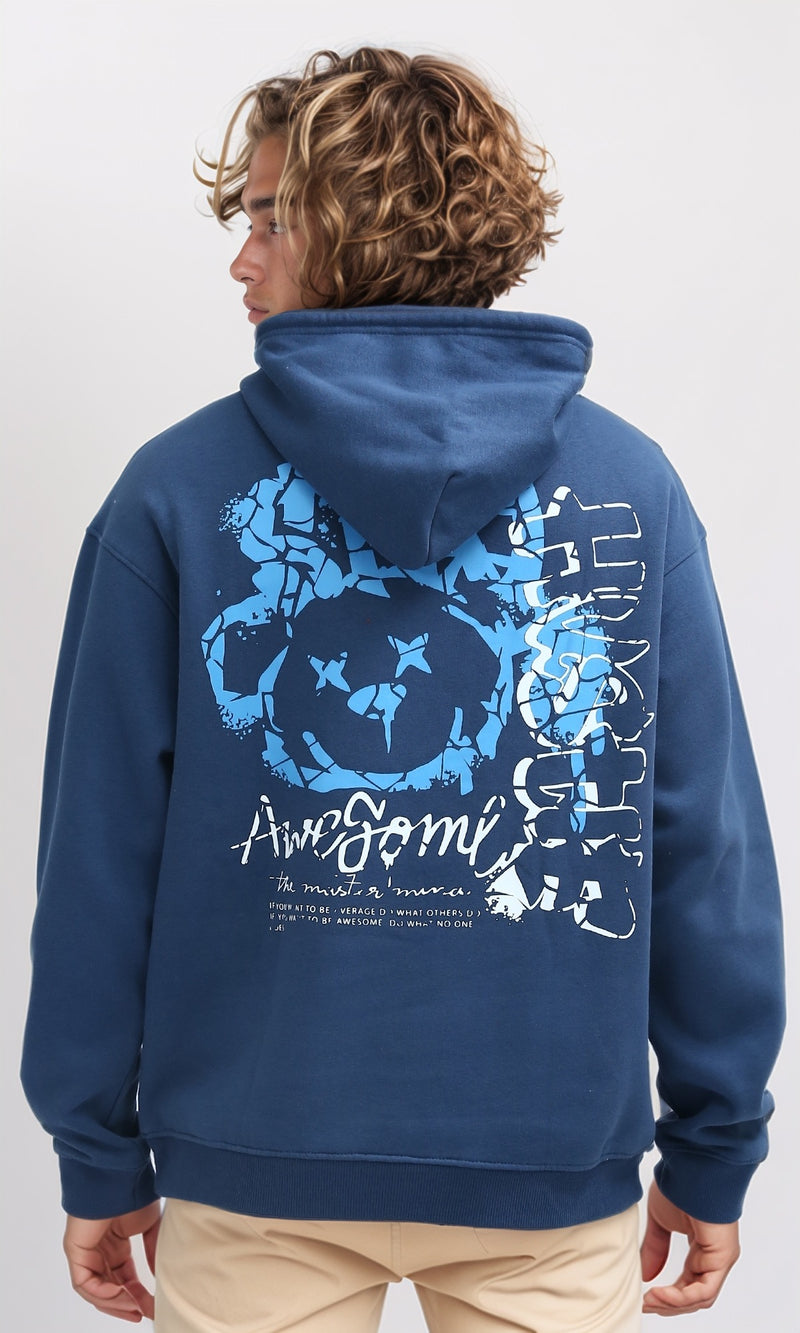 O199170 Long Sleeves Steel Blue Hoodie with Kangaroo Pocket