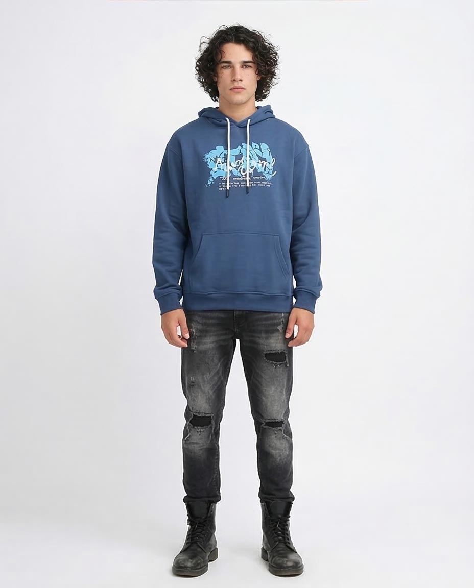 Ravin Men's Graphic Print Oversized Hoodie - Slate Blue "Awesome" Edition - O199170