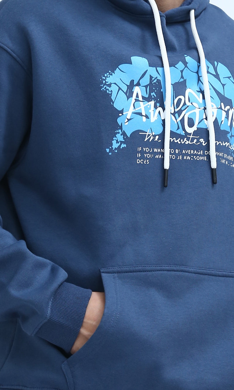 O199170 Long Sleeves Steel Blue Hoodie with Kangaroo Pocket