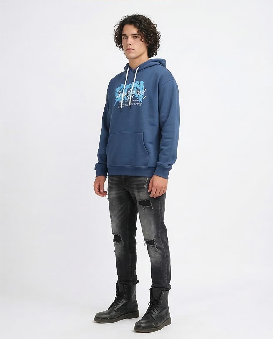 Ravin Men's Graphic Print Oversized Hoodie - Slate Blue "Awesome" Edition - O199170