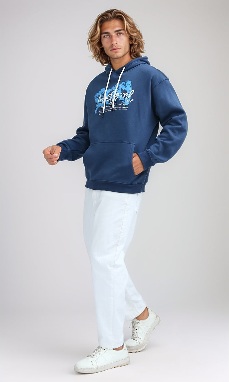 O199170 Long Sleeves Steel Blue Hoodie with Kangaroo Pocket
