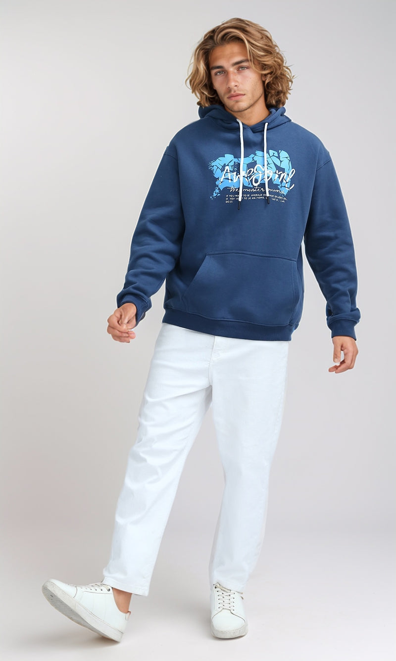 O199170 Long Sleeves Steel Blue Hoodie with Kangaroo Pocket