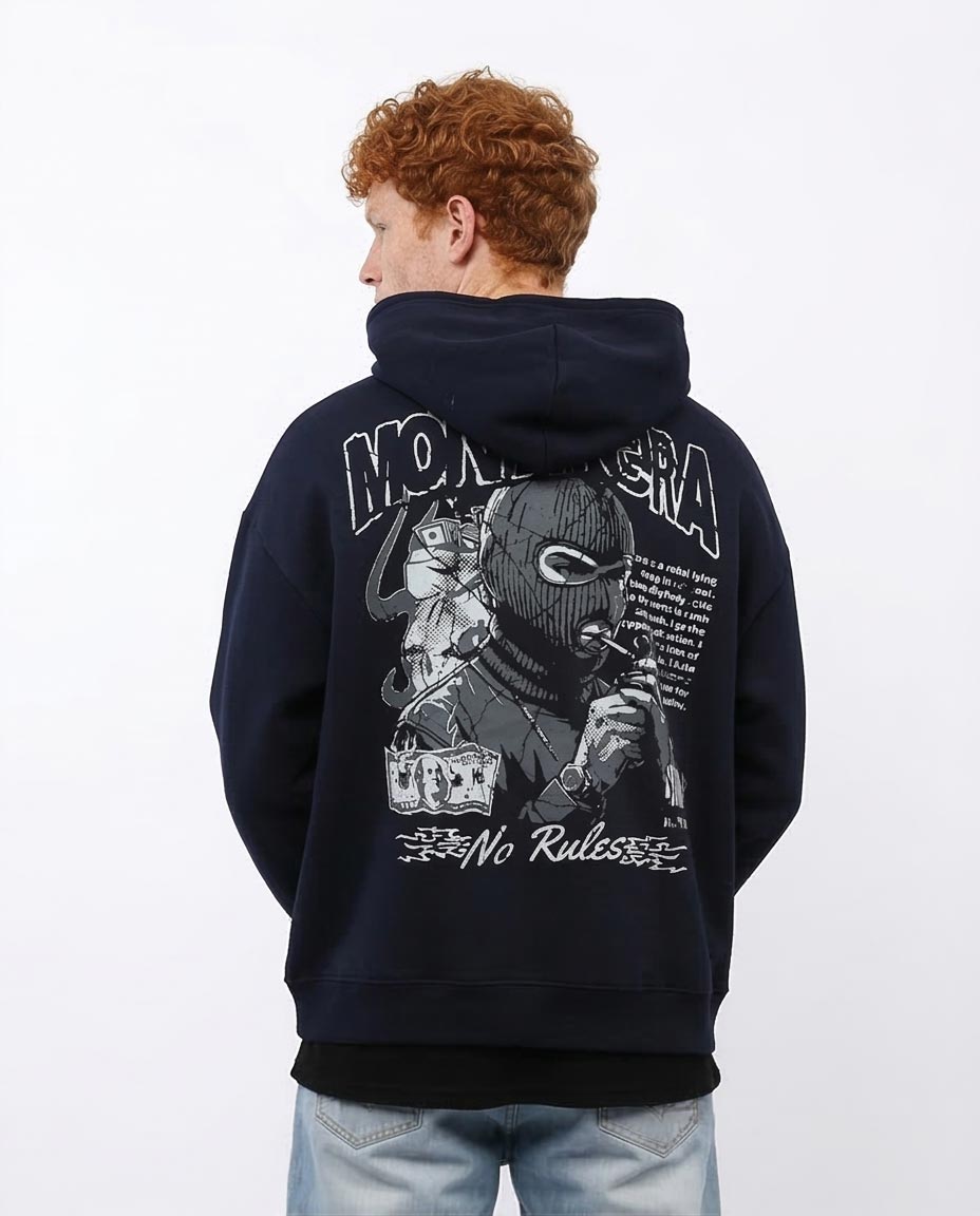 Ravin "No Rules" Oversized Graphic Hoodie – Navy Blue - O199172