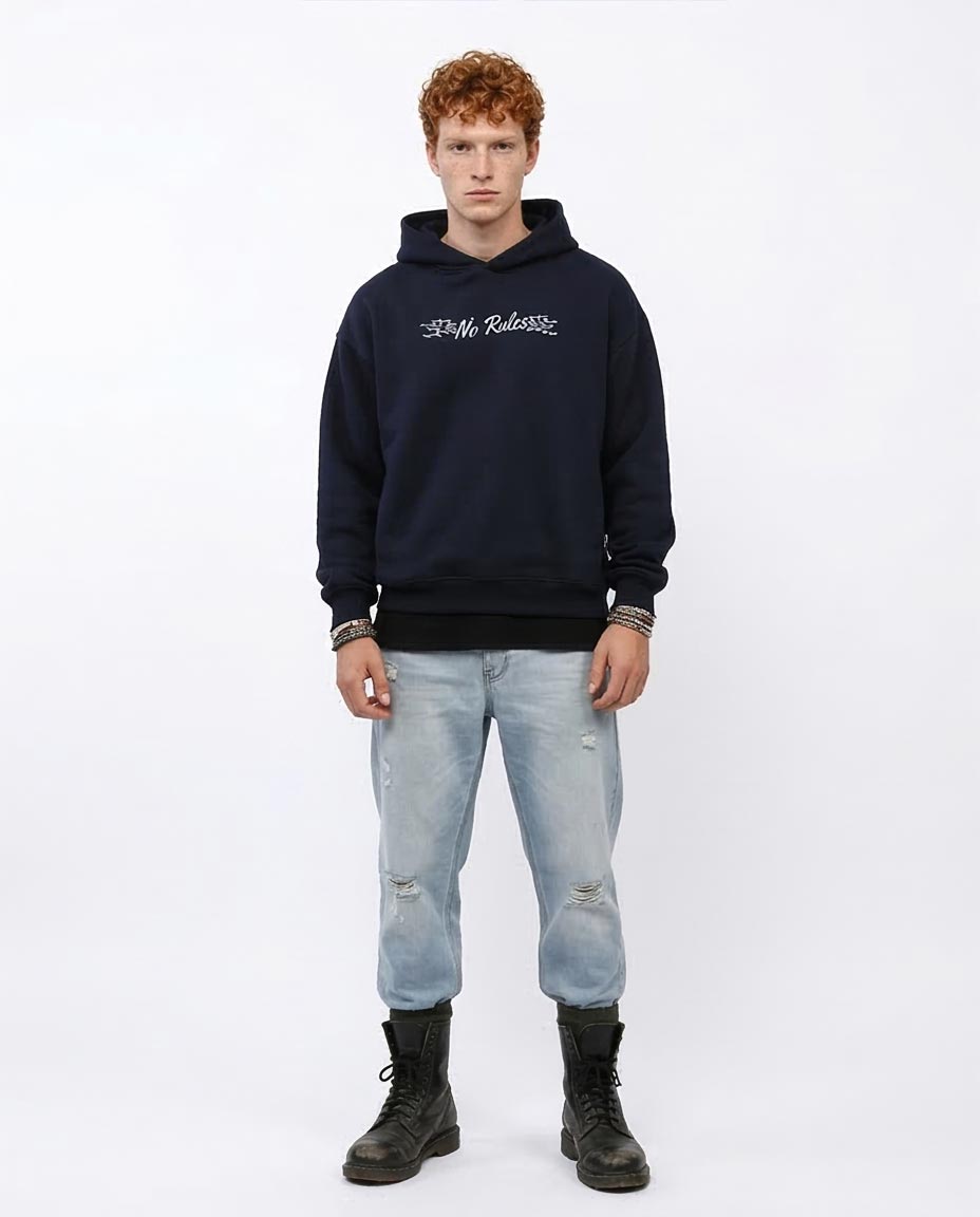 Ravin "No Rules" Oversized Graphic Hoodie – Navy Blue - O199172