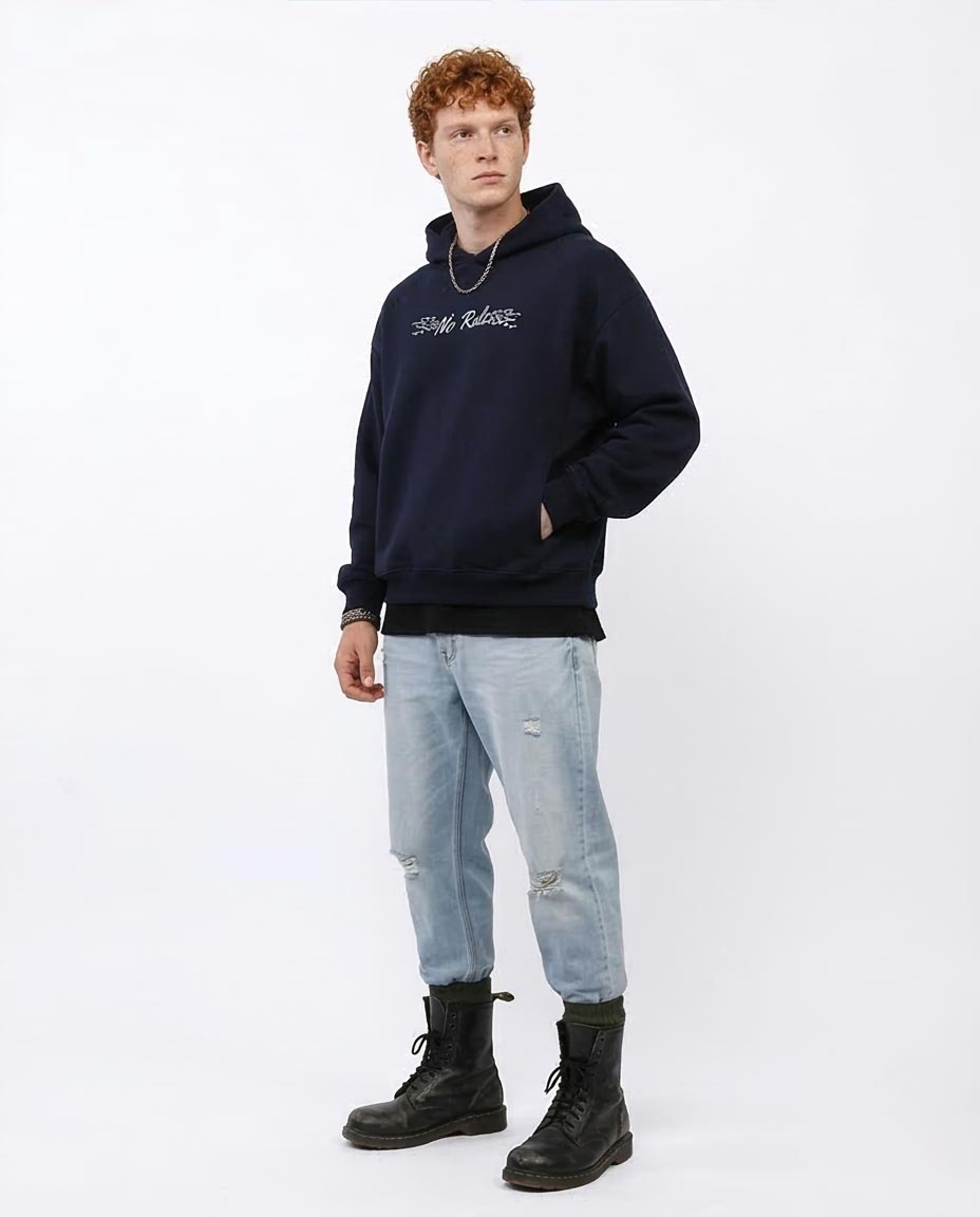 Ravin "No Rules" Oversized Graphic Hoodie – Navy Blue - O199172