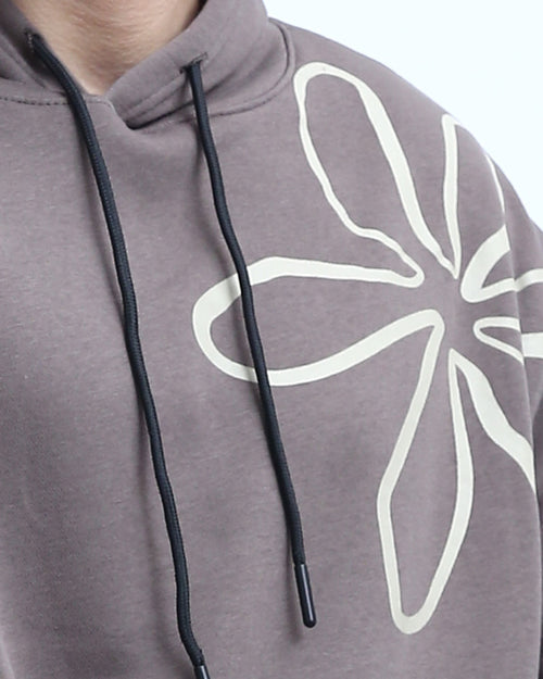 هودي مطبوع سهل الارتداء مع جيب الكنغر - بني