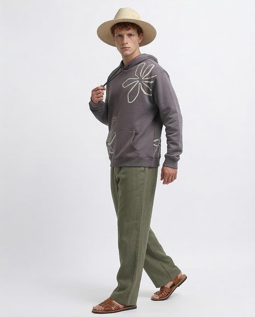 هودي مطبوع سهل الارتداء مع جيب الكنغر - بني