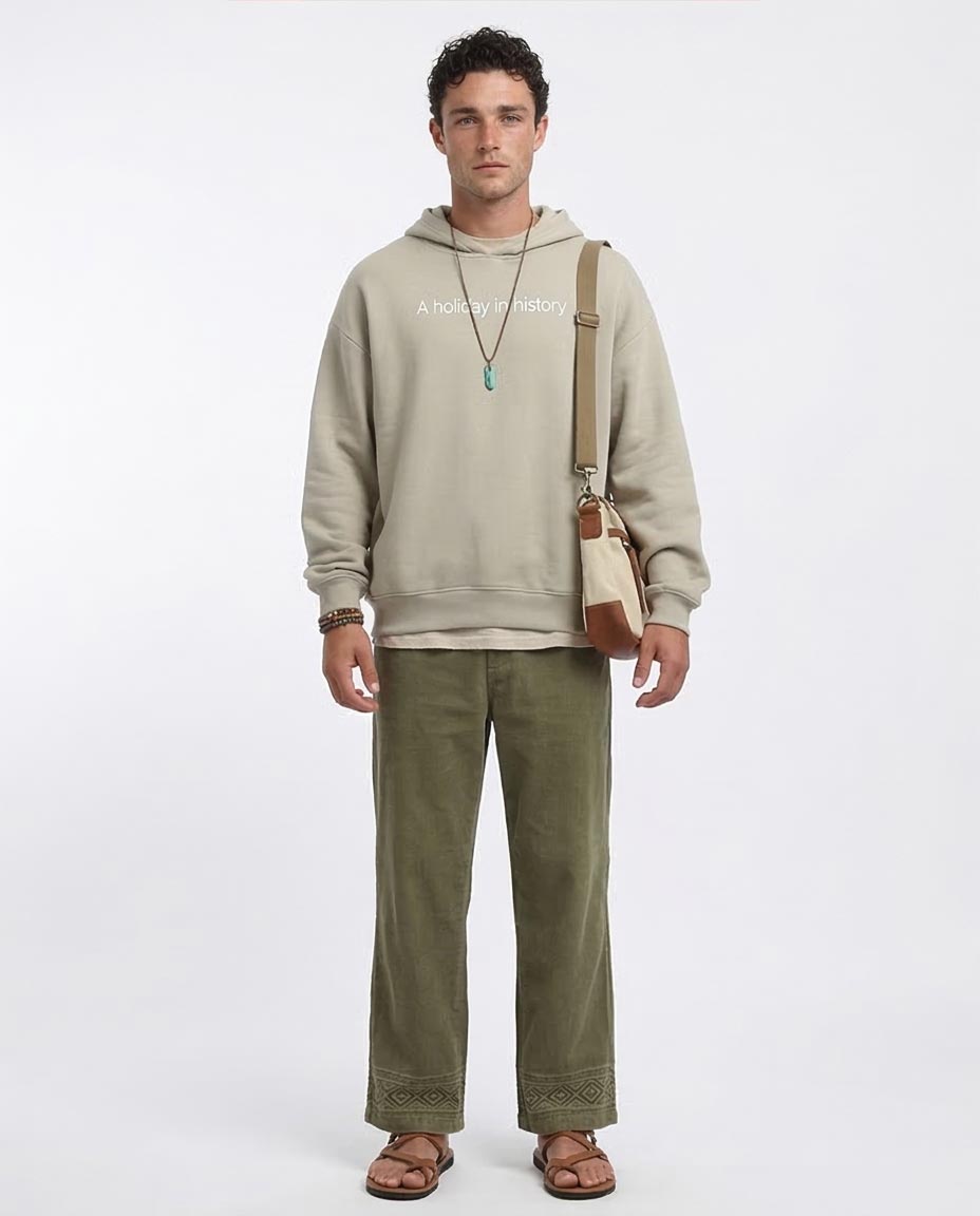 Ravin Oversized "Tasmania" Graphic Hoodie – Sand Khaki - O199182
