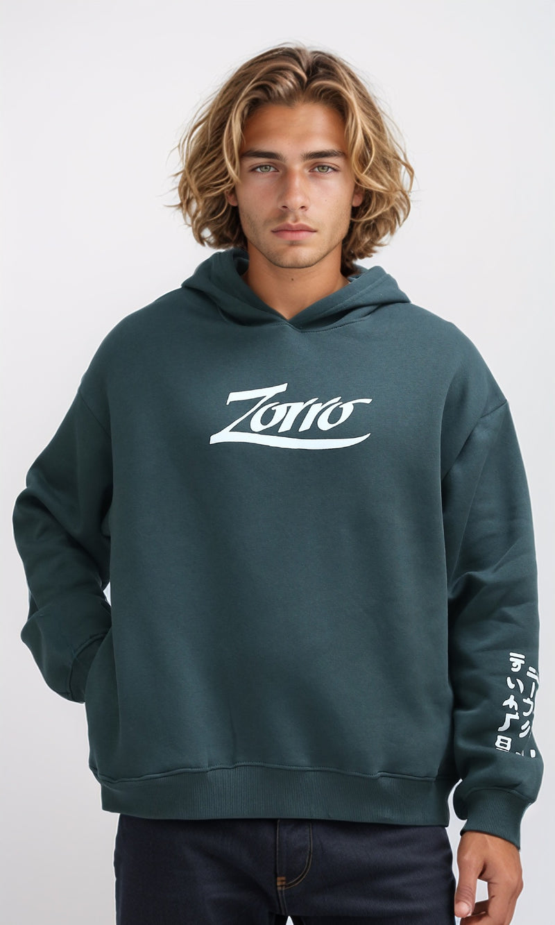 O199184 Slip On Olive Hoodie With Front & Back Print