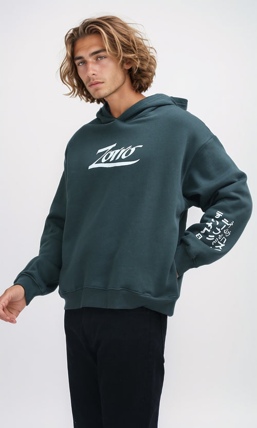 O199184 Slip On Olive Hoodie With Front & Back Print