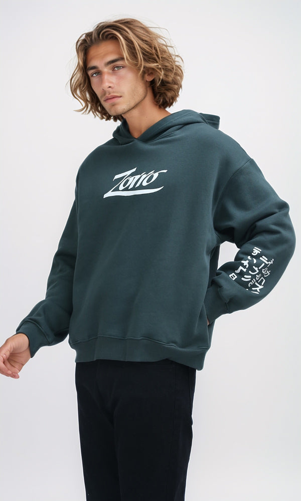 O199184 Slip On Olive Hoodie With Front & Back Print